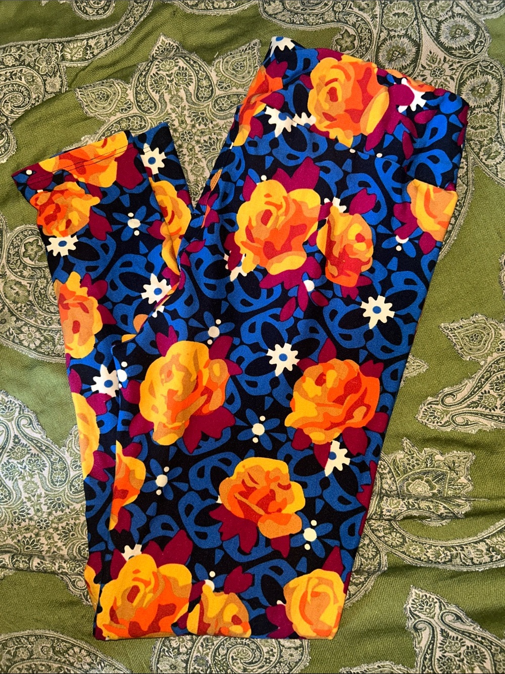 LuLaRoe Floral Leggings in Navy, Yellow and Orange